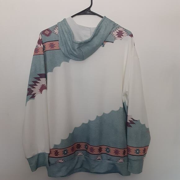 Aztec SouthWestern Lightweight Hoodie Mens M White Cow Skull Western - Picture 5 of 7